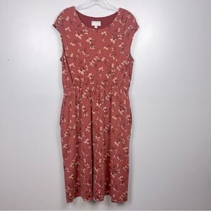 Ryllace tencel blend rust floral cap sleeve midi dress, size 1X.